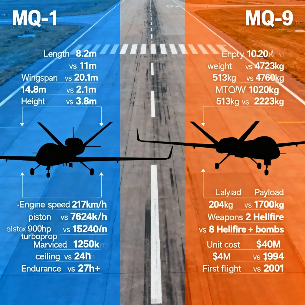 MQ-9 Reaper Drone Specifications vs MQ1