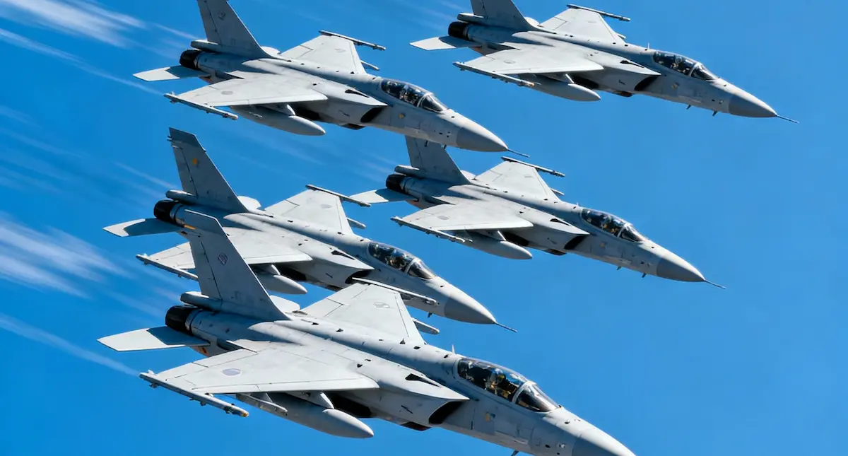 Light combat aircraft formation flight military jets modern design